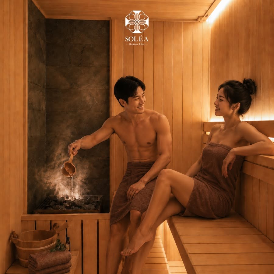 Không gian phòng xông hơi sauna thư giãn tại Quận 1 Sài Gòn